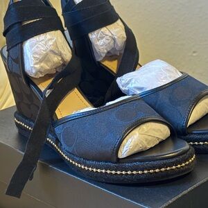 Coach Black Peep-Toe Wedge Heels